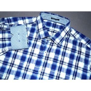 BUGATCHI Classic Fit Plaid Flip Cuff Long Sleeved Button Up Shirt Men's Medium‎